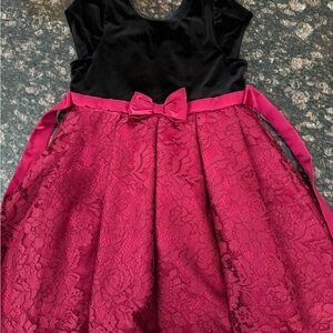 Elegant Black and Maroon Lace Kids Dress